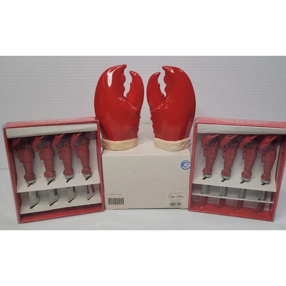 Boston Warehouse Lobster Handle Spreader Knife Set w Salt & Pepper Shakers‎ NEW